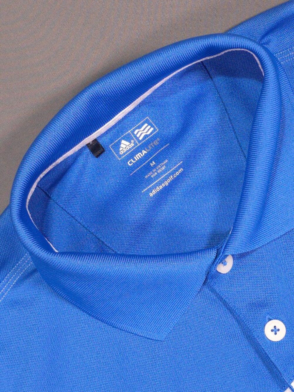 adidas Golf Men's M Blue ClimaLite Performance Polo White Piping Pocket